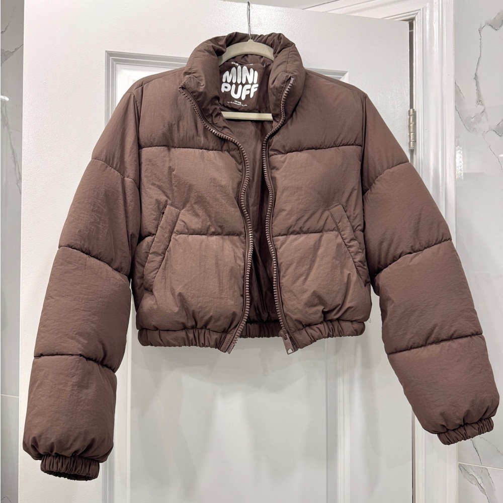 Garage Mini Puff Cropped Jacket in Chocolate Brown